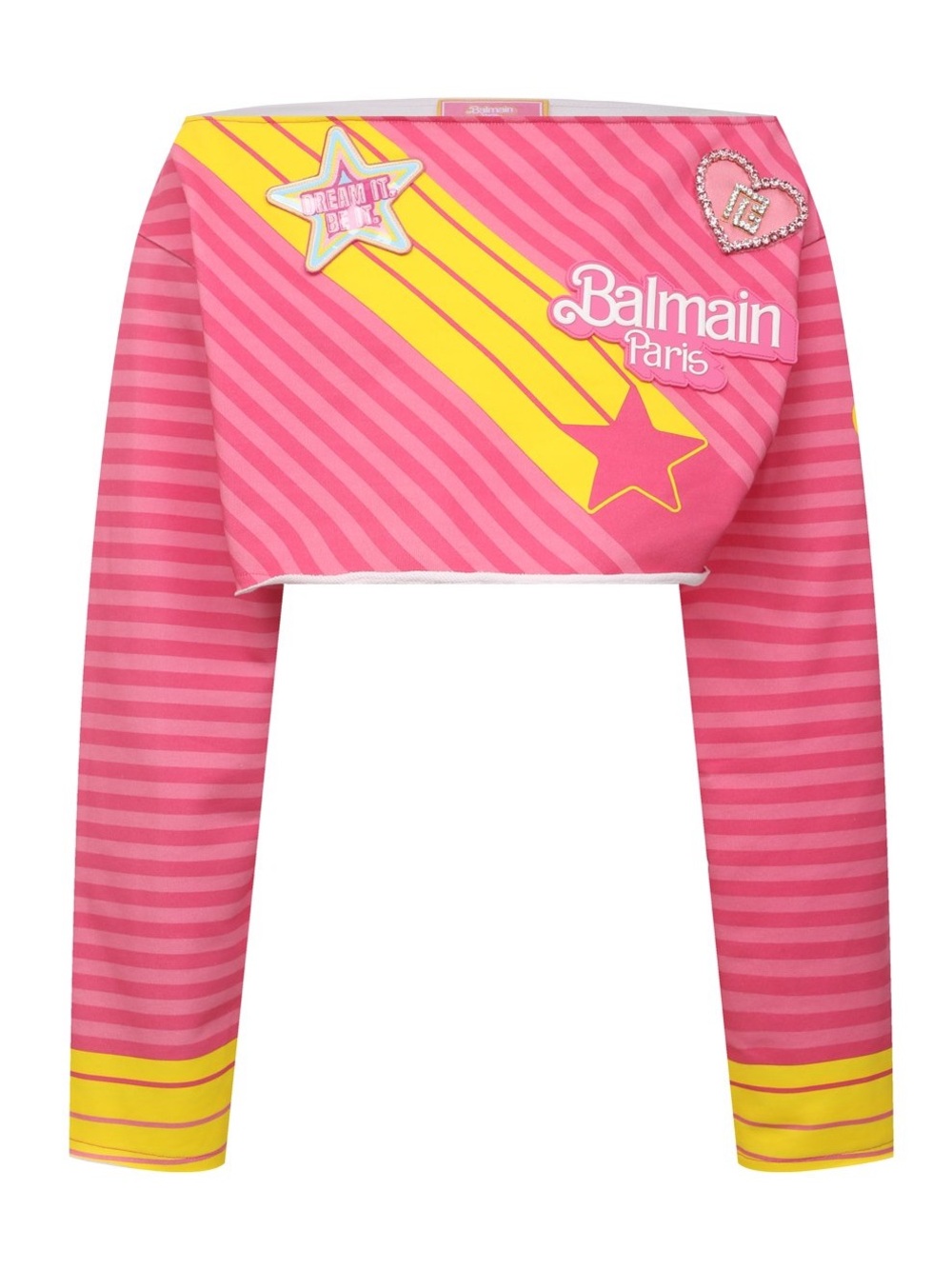 Balmain x Barbie Pink Cotton Off-The Shoulder Crop Top